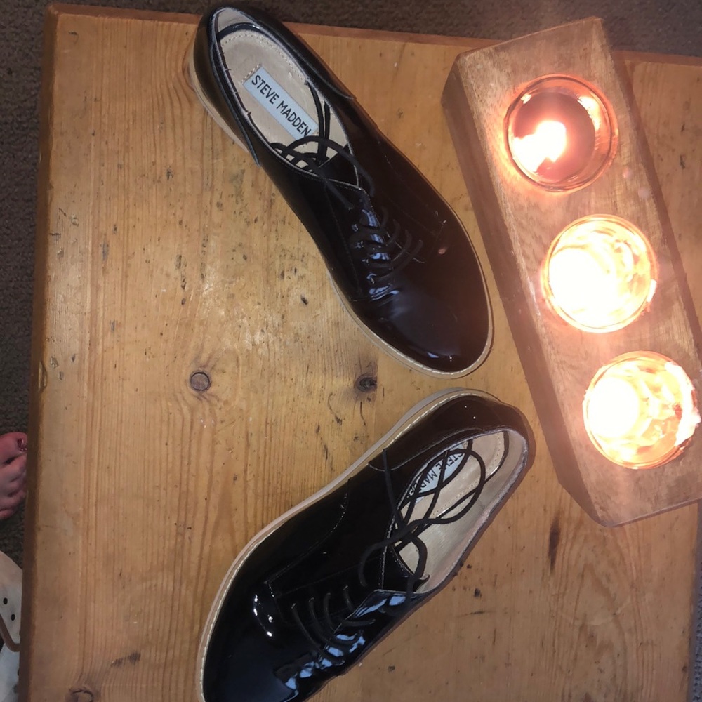 Steve Madden platforms black and glossy